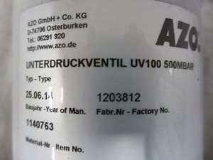 AZO UV 100 onderdrukventiel - ongebruikt